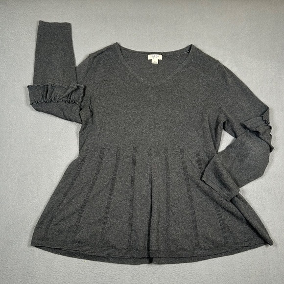 Style & Co Sweaters - Style & Co Sweater Womens XL Grey V-Neck Peplum Ruffle Sleeve Cotton Blend